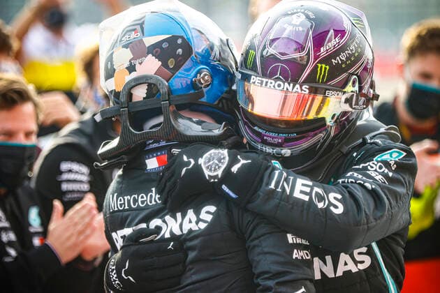 Motorsports: FIA Formula One World Championship, WM, Weltmeisterschaft 2020, Grand Prix of Emilia Romagna Motorsports: FIA Formula One World Championship 2020, Grand Prix of Emilia Romagna, 77 Valtteri Bottas (FIN, Mercedes-AMG Petronas Formula One Team), 44 Lewis Hamilton (GBR, Mercedes-AMG Petronas Formula One Team),