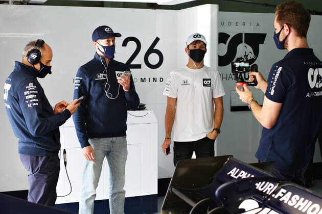 Motorsports: FIA Formula One World Championship, WM, Weltmeisterschaft 2020, Grand Prix of Emilia Romagna Motorsports: FIA Formula One World Championship 2020, Grand Prix of Emilia Romagna, Franz Tost (AUT, Scuderia AlphaTauri Honda), 26 Daniil Kvyat (RUS, Scuderia AlphaTauri Honda), 10 Pierre Gasly (FRA, Scuderia AlphaTauri Honda),