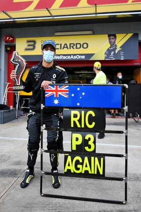Motorsports: FIA Formula One World Championship, WM, Weltmeisterschaft 2020, Grand Prix of Emilia Romagna Motorsports: FIA Formula One World Championship 2020, Grand Prix of Emilia Romagna, 3 Daniel Ricciardo (AUS, Renault DP World F1 Team) celebrates his third position