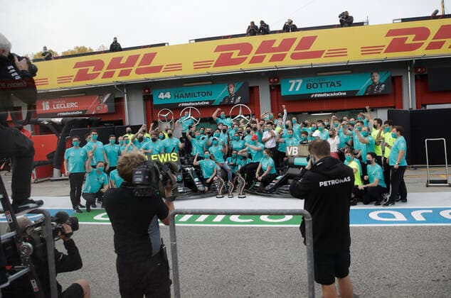 Motorsports: FIA Formula One World Championship, WM, Weltmeisterschaft 2020, Grand Prix of Emilia Romagna Motorsports: FIA Formula One World Championship 2020, Grand Prix of Emilia Romagna, Mercedes-AMG Petronas Formula One Team celebrates win of Constructors Championship 2020