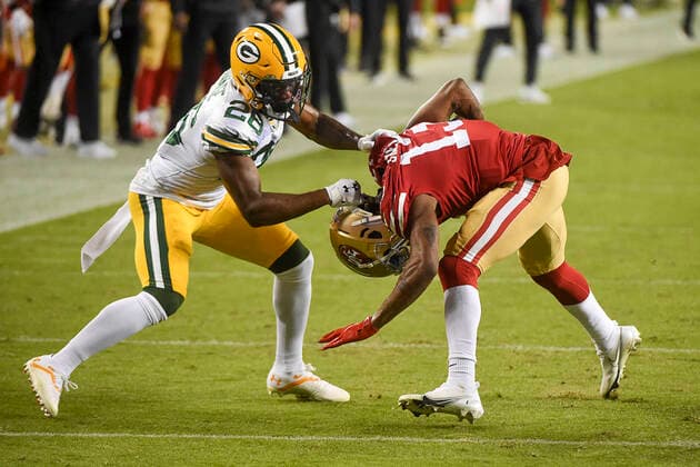 Bilder des Jahres 2020, Sport 11 November Sport Themen der Woche KW45 Sport Bilder des Tages November 5, 2020, Santa Clara, CA, USA: San Francisco 49ers wide receiver Jauan Jennings (17) is tackled by Green Bay Packers running back A.J. Dillon (28) In the first quarter during a game at Levi s Stadium on Thursday, Nov 5, 2020 in Santa Clara. Santa Clara USA - ZUMAj89_ 0106028365st Copyright: xPaulxKitagakixJr.x