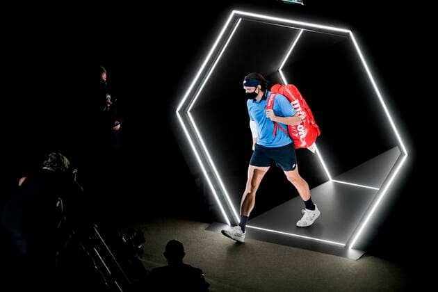 entree de Milos Raonic (Can) TENNIS : Rolex Paris Masters Demi Finale - 07 11 2020 JBAutissier Panoramic 