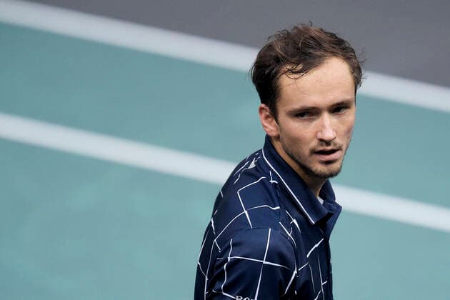 Daniil Medvedev (Rus) Milos Raonic (Can) Rafael Nadal (Esp) Alexander Zverev (Ger) TENNIS : Rolex Paris Masters Demi Finale - 07 11 2020 JBAutissier Panoramic 