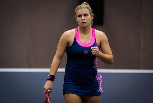 November 7, 2020, Linz, AUSTRIA: Jana Fett of Croatia in action during the first qualifications round at 2020 Upper Austria Ladies Linz WTA, Tennis Damen International tennis tournament against Mayo Hibi of Japan Linz AUSTRIA - ZUMAa181 20201107_zaa_a181_066 Copyright: xRobxPrangex