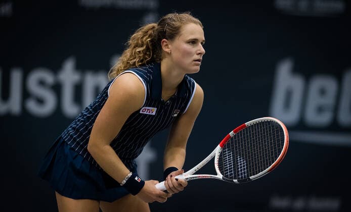 November 7, 2020, Linz, AUSTRIA: Mira Antonitsch of Austria in action during the first qualifications round at the 2020 Upper Austria Ladies Linz WTA, Tennis Damen International tennis tournament against Jacqueline Cristian of Romania Linz AUSTRIA - ZUMAa181 20201107_zaa_a181_121 Copyright: xRobxPrangex