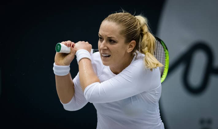 November 7, 2020, Linz, AUSTRIA: Sabine Lisicki of Germany in action during the first qualifications round at the 2020 Upper Austria Ladies Linz WTA, Tennis Damen International tennis tournament against Bibiane Schoofs of the Netherlands Linz AUSTRIA - ZUMAa181 20201107_zaa_a181_291 Copyright: xRobxPrangex