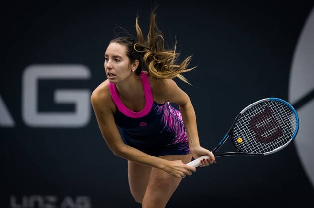 November 8, 2020, Linz, AUSTRIA: Oceane Dodin of France in action during the second qualifications round at the 2020 Upper Austria Ladies Linz WTA, Tennis Damen International tennis tournament against Laura Ionana Paar of Romania Linz AUSTRIA - ZUMAa181 20201108_zaa_a181_022 Copyright: xRobxPrangex