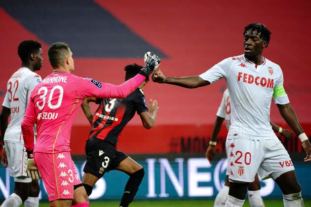 Vito Mannone (AS Monaco) - Axel Disasi (AS Monaco) FOOTBALL : OGC Nice vs AS Monaco - Ligue 1 Ubereats - Nice - 08 11 2020 NorbertScanella PanoramiC 