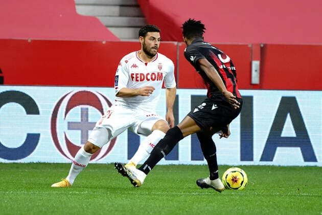 Kevin Volland (AS Monaco) - Robson Bambu (OGC Nice) FOOTBALL : OGC Nice vs AS Monaco - Ligue 1 Ubereats - Nice - 08 11 2020 NorbertScanella PanoramiC 