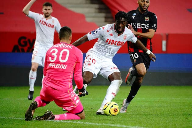 Axel Disasi (AS Monaco) - Alexis Claude Maurice (OGC Nice) - Vito Mannone (AS Monaco) FOOTBALL : OGC Nice vs AS Monaco - Ligue 1 Ubereats - Nice - 08 11 2020 NorbertScanella PanoramiC 