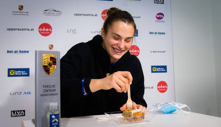 November 9, 2020, Linz, AUSTRIA: Aryna Sabalenka of Belarus talks to the media at the 2020 Upper Austria Ladies Linz WTA, Tennis Damen International tennis tournament Linz AUSTRIA - ZUMAa181 20201109_zaa_a181_047 Copyright: xRobxPrangex