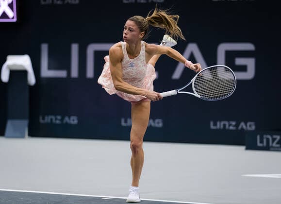 November 10, 2020, Linz, AUSTRIA: Camila Giorgi of Italy in action during the first round at the 2020 Upper Austria Ladies Linz WTA, Tennis Damen International tennis tournament against Sara Sorribes Tormo of Spain Linz AUSTRIA - ZUMAa181 20201110_zaa_a181_087 Copyright: xRobxPrangex