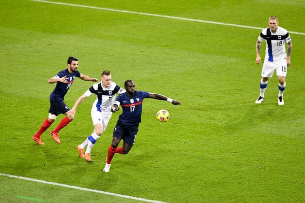 20 LEO DUBOIS (FRA) - 07 RASMUS KARJALAINEN (FIN) - 17 MOUSSA SISSOKO (FRA) FOOTBALL : France vs Finlande - Match Amical - 11 11 2020 FEP Panoramic 