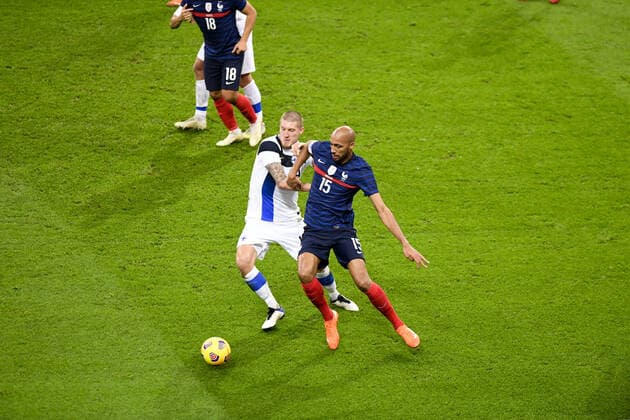 15 STEVEN NZONZI (FRA) - 19 JONI KAUKO (FIN) FOOTBALL : France vs Finlande - Match Amical - 11 11 2020 FEP Panoramic 
