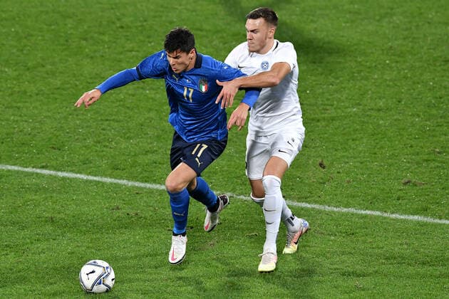 Matteo Pessina of Italy and Edgar Tur of Estonia compete for the ball during the friendly football match between Italy and Estonia at Artemio Franchi Stadium in Firenze (Italy), November, 11th 2020. Photo Andrea Staccioli Insidefoto andreaxstaccioli