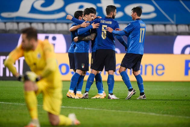 Photo LaPresse - Fabio Ferrari November 11, 2020 Firenze, Italy soccer Italy vs Estonia - Friendly match - & x2018;Artemio Franchi Stadium. In the pic:Riccardo Orsolini (Italy) celebrates after scoaring goal on penalty 4-0  Copyright: xFabioxFerrari LaPressex