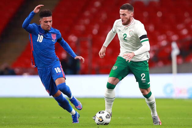 International Friendly, Länderspiel, Nationalmannschaft Wembley Stadium, London, England 12 11 2020 England vs Republic of Ireland Ireland s Matt Doherty with Jadon Sancho of England Matt Doherty with Jadon Sancho 12 11 2020  Copyright: x INPHO TommyxDicksonx AL6I3743