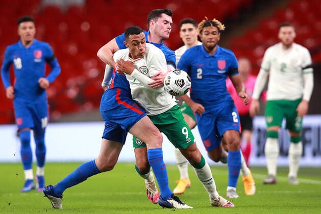 International Friendly, Länderspiel, Nationalmannschaft Wembley Stadium, London, England 12 11 2020 England vs Republic of Ireland Ireland s Adam Idah with Michael Keane of England Adam Idah with Michael Keane 12 11 2020  Copyright: x INPHO TommyxDicksonx AL6I3791