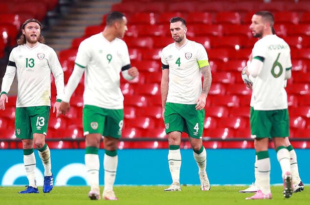 International Friendly, Länderspiel, Nationalmannschaft Wembley Stadium, London, England 12 11 2020 England vs Republic of Ireland Ireland s Jeff Hendrick and Shane Duffy dejected after conceding their first goal Jeff Hendrick and Shane Duffy dejected after conceding their first goal 12 11 2020  Copyright: x INPHO TommyxDicksonx AL6I3984