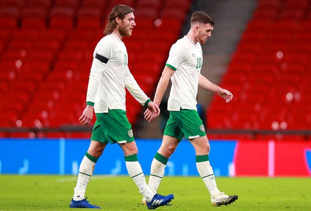 International Friendly, Länderspiel, Nationalmannschaft Wembley Stadium, London, England 12 11 2020 England vs Republic of Ireland Ireland s Dara O Shea and Jeff Hendrick leave the pitch dejected at half-time Dara O Shea and Jeff Hendrick leave the pitch dejected at half-time 12 11 2020  Copyright: x INPHO TommyxDicksonx AL6I4628