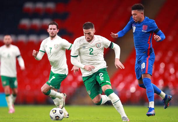 International Friendly, Länderspiel, Nationalmannschaft Wembley Stadium, London, England 12 11 2020 England vs Republic of Ireland Ireland s Matt Doherty with Jadon Sancho of England Matt Doherty with Jadon Sancho 12 11 2020  Copyright: x INPHO TommyxDicksonx AL6I5093