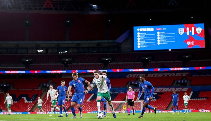 International Friendly, Länderspiel, Nationalmannschaft Wembley Stadium, London, England 12 11 2020 England vs Republic of Ireland Ireland s Jeff Hendrick with Reece James of Engand Jeff Hendrick with Reece James 12 11 2020  Copyright: x INPHO TommyxDicksonx B48I2157