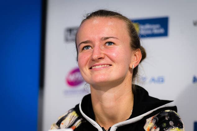 November 13, 2020, Linz, AUSTRIA: Barbora Krejcikova of the Czech Republic talks to the media after winning the quarter-final of the 2020 Upper Austria Ladies Linz WTA, Tennis Damen International tennis tournament Linz AUSTRIA - ZUMAa181 20201113_zaa_a181_050 Copyright: xRobxPrangex