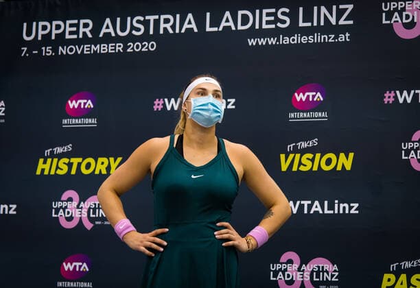 November 14, 2020, Linz, AUSTRIA: Aryna Sabalenka of Belarus before the semi-final of the 2020 Upper Austria Ladies Linz WTA, Tennis Damen International tennis tournament Linz AUSTRIA - ZUMAa181 20201114_zaa_a181_041 Copyright: xRobxPrangex