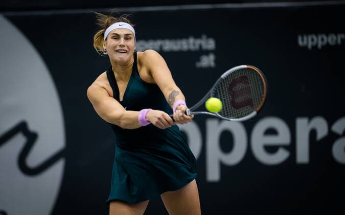 November 14, 2020, Linz, AUSTRIA: Aryna Sabalenka of Belarus in action during the semi-final of the 2020 Upper Austria Ladies Linz WTA, Tennis Damen International tennis tournament against Barbora Krejcikova of the Czech Republic Linz AUSTRIA - ZUMAa181 20201114_zaa_a181_049 Copyright: xRobxPrangex