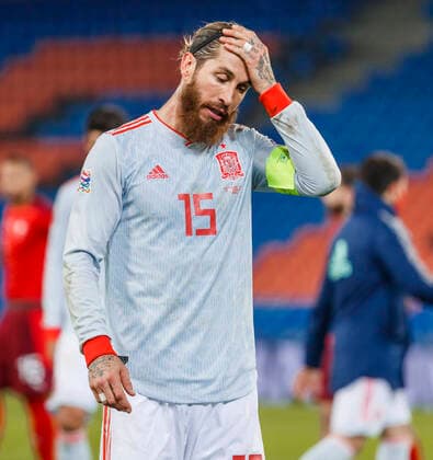 Partido de la UEFA Nations League entre Suiza y Espana. En la imagen, Sergio Ramos decepcionado. UEFA Nations League match between Switzerland and Spain. In this picture, Sergio Ramos dejected. 