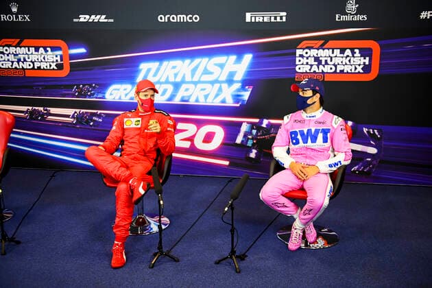 Motorsports: FIA Formula One World Championship, WM, Weltmeisterschaft 2020, Grand Prix of Turkey Motorsports: FIA Formula One World Championship 2020, Grand Prix of Turkey, 5 Sebastian Vettel (GER, Scuderia Ferrari Mission Winnow), 11 Sergio Perez (MEX, BWT Racing Point F1 Team),