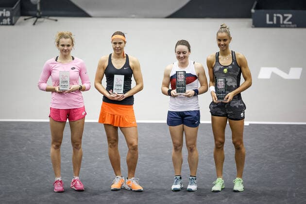 TENNIS - WTA, Tennis Damen Upper Austria Ladies Linz LINZ,AUSTRIA,15.NOV.20 - TENNIS - WTA Tour, Upper Austria Ladies Linz, final. Image shows Katerina Siniakova,Lucie Hradecka (CZE), Tamara Zidansek and (SLO) Arantxa Rus (NED). GEPAxpictures xManfredxBinder