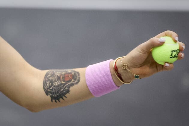TENNIS - WTA, Tennis Damen Upper Austria Ladies Linz LINZ,AUSTRIA,15.NOV.20 - TENNIS - WTA Tour, Upper Austria Ladies Linz, final. Image shows a feature of the arm of Aryna Sabalenka (BLR). GEPAxpictures xManfredxBinder