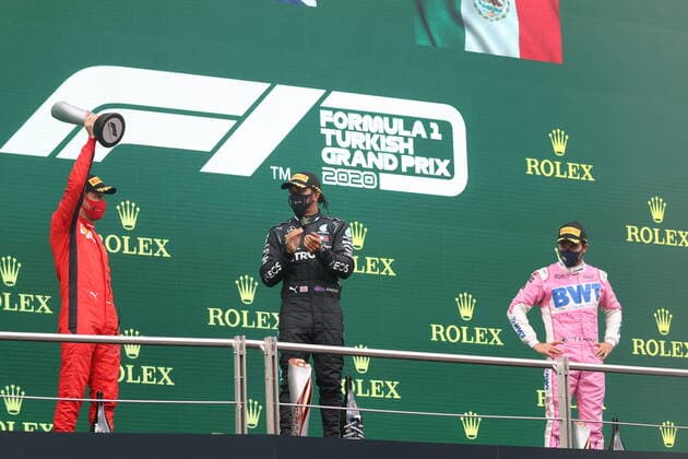 Motorsports: FIA Formula One World Championship, WM, Weltmeisterschaft 2020, Grand Prix of Turkey, 5 Sebastian Vettel (GER, Scuderia Ferrari Mission Winnow), 44 Lewis Hamilton (GBR, Mercedes-AMG Petronas Formula One Team), 11 Sergio Perez (MEX, BWT Racing Point F1 Team), Istanbul Turkey