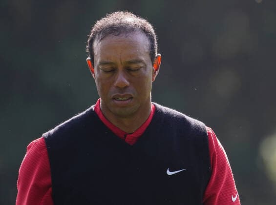 Tiger Woods walks off of the 6th green in the final round of the 2020 Masters golf tournament at Augusta National Golf Club in Augusta, Georgia on Sunday, November 15, 2020.  AUG20201115845 KevinxDietsch