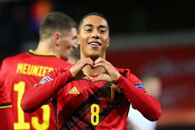 LEUVEN, BELGIUM - NOVEMBER 15 : Youri Tielemans midfielder of Belgium celebrates scoring the opening goal during the UEFA Nations League match group stage final tournament - League A - Group 2 between Belgium and England on November 15, 2020 in Leuven, Belgium, 15 11 2020 ( Photo by Vincent Kalut Photonews FOOTBALL : UEFA Nations League - League A - Group 2 - Belgique vs Angleterre - 15 11 2020 PHOTONEWS PANORAMIC 