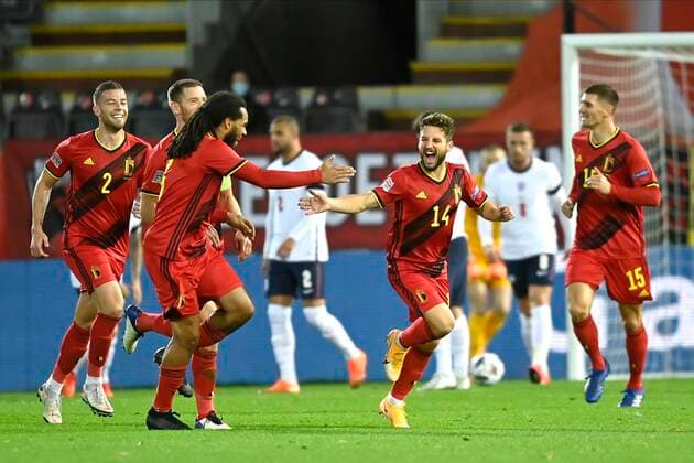 Sport Bilder des Tages LEUVEN, BELGIUM - NOVEMBER 15 : Dries Mertens forward of Belgium celebrates scoring a goal with teammates during the UEFA Nations League match group stage final tournament - League A - Group 2 between Belgium and England on November 15, 2020 in Leuven, Belgium, 15 11 2020 ( Photo by Nico Vereecken Photo News FOOTBALL : UEFA Nations League - League A - Group 2 - Belgique vs Angleterre - 15 11 2020 PHOTONEWS PANORAMIC 
