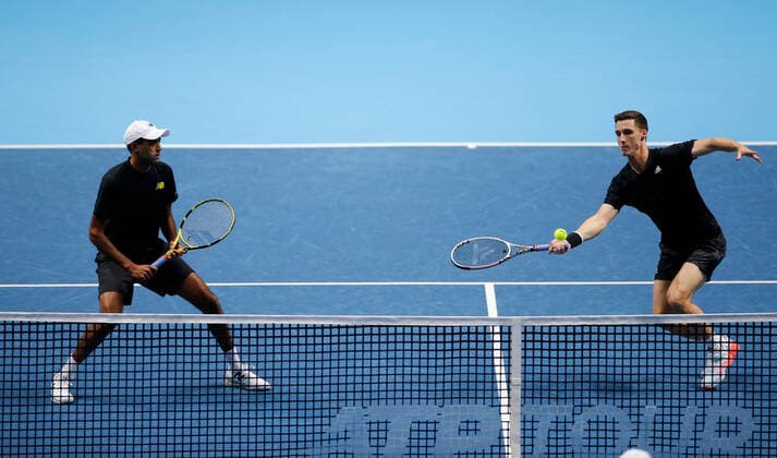 TENNIS - ATP, Tennis Herren Finals 2020 LONDON,ENGLAND,15.NOV.20 - TENNIS - ATP Finals, doubles. Image shows Rajeev Ram (USA) and Joe Salisbury (GBR). GEPAxpictures xATPxTour xEllaxLi