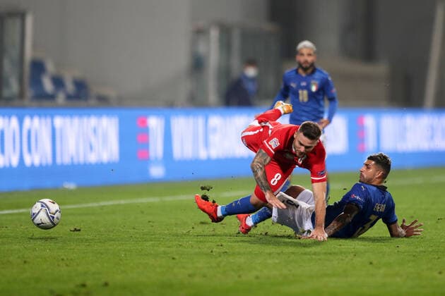 REGGIO EMILIA 15.11.2020 MECZ 5. KOLEJKA LIGA NARODOW GRUPA A1 SEZON 2020 21: WLOCHY - POLSKA --- 2020-21 UEFA NATIONS LEAGUE GROUP A1 FOOTBALL MATCH: ITALY - POLAND KAROL LINETTY EMERSON PALMIERI FOT. PIOTR KUCZA FOTOPYK NEWSPIX.PL --- Newspix.pl  201115PYK0062