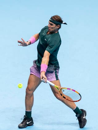(201116) -- LONDON, Nov. 16, 2020 -- Rafael Nadal of Spain competes during the singles group match against Andrey Rublev of Russia at the ATP, Tennis Herren World Tour Finals 2020 in London, Britain, on Nov. 15, 2020. ) (SP) BRITAIN-LONDON-TENNIS-ATP FINAL-DAY 1 HanxYan 