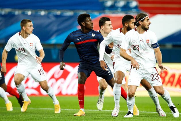 Benoit Badiashile ( France ) - Bamert Jan ( Suisse ) - Muheim Miro ( Suisse ) - FOOTBALL : France vs Suisse - Caen - 16 11 2020 FedericoPestellini Panoramic 