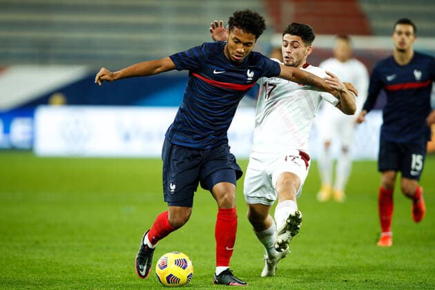 Boubacar Kamara ( France ) - Imeri Kastriot ( Suisse ) - FOOTBALL : France vs Suisse - Caen - 16 11 2020 FedericoPestellini Panoramic 