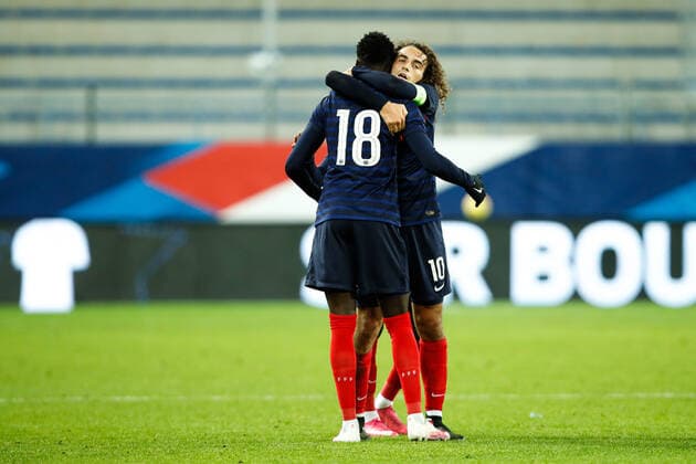 Attitude - Joie de Randal Kolo Muani ( France ) - Matteo Guendouzi ( France ) - FOOTBALL : France vs Suisse - Caen - 16 11 2020 FedericoPestellini Panoramic 