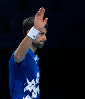 (201117) -- LONDON, Nov. 17, 2020 -- Novak Djokovic of Serbia celebrates after the singles group match against Diego Schwartzman of Argentina at the ATP, Tennis Herren World Tour Finals 2020 in London, Britain, on Nov. 16, 2020. ) (SP)BRITAIN-LONDON-TENNIS-ATP FINALS-DAY 2 HanxYan 