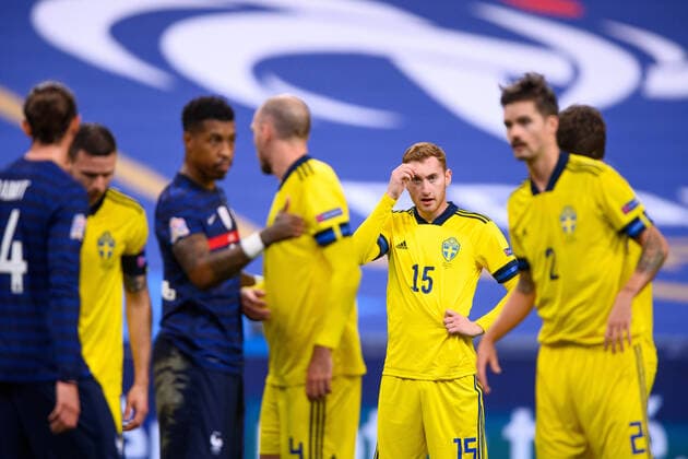 201117 Dejan Kulusevski of Sweden looks dejected during the Nations League football match between France and Sweden on November 17, 2020 in Paris. Photo: Joel Marklund BILDBYRAN kod JM JM0053 bbeng fotboll football soccer fotball landskamp nations league frankrike france sverige sweden sverige a depp Copyright: JOELxMARKLUND BB201117JM031