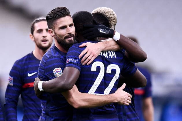 Sport Bilder des Tages JOIE - FAIR PLAY - 09 OLIVIER GIROUD (FRA) FOOTBALL : France vs Suede - Ligue des Nations - 17 11 2020 FEP Panoramic 