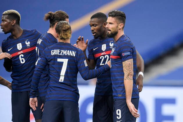 Joie des joueurs de l Equipe de France apres le but de GIROUD OLIVIER (France) FOOTBALL : France vs Suede - Ligue des Nations - stade de France - 17 11 2020 JBAutissier Panoramic 