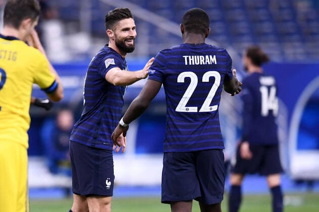 JOIE - FAIR PLAY - 09 OLIVIER GIROUD (FRA) FOOTBALL : France vs Suede - Ligue des Nations - 17 11 2020 FEP Panoramic 
