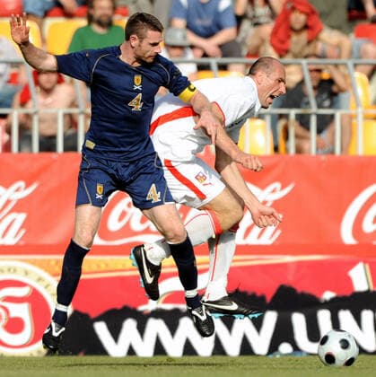 May 30, 2008 - Prague, Czech republic - Friendly match Czech republic vs Scotland, 3:1, 30 May 2008, Prague, CZE. ..Czech Republic s Jan Koller (R) fights for a ball with Stephen McManus (L) from Scotland during their friendly soccer match in the AXA arena, in Prague, on 30 May 2008. PSPA Prague Czech republic - ZUMAr156 20080530_zap_r156_005 Copyright: xSlavekxRutax