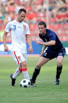 May 30, 2008 - Prague, Czech republic - Friendly match Czech republic vs Scotland, 3:1, 30 May 2008, Prague, CZE. ..Czech Republic s Jan Polak (L) fights for a ball with Gary Nysmith (R) from Scotland during their friendly soccer match in the AXA arena, in Prague, on 30 May 2008. PSPA Prague Czech republic - ZUMAr156 20080530_zap_r156_010 Copyright: xSlavekxRutax
